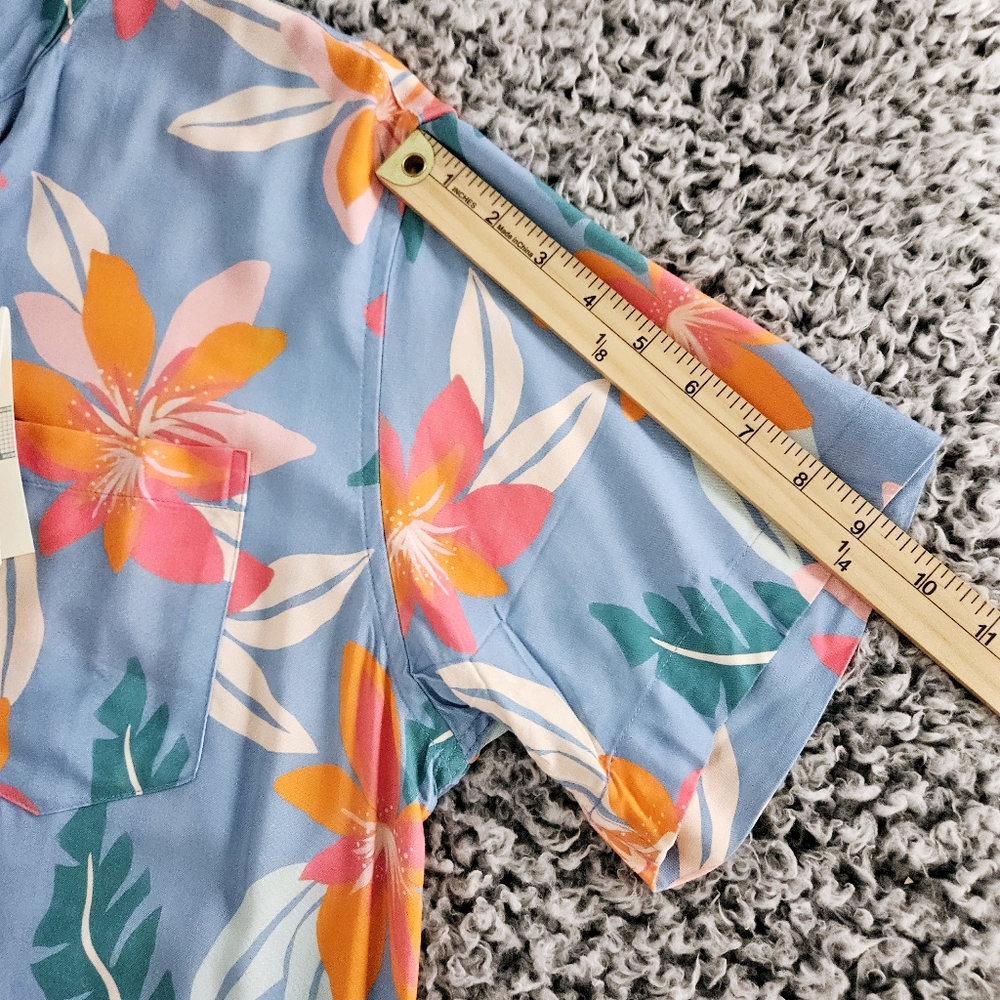 Duvin Mens Hawaiian Shirt Medium M Short Sleeve Button Up Floral Tropical Beach - Picture 13 of 14